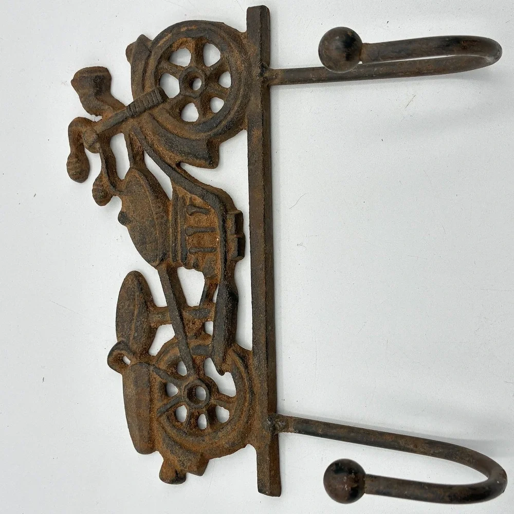 Vintage Style Cast Iron Motorcycle Wall Hook Rack Rustic Decor Coat Key Towel